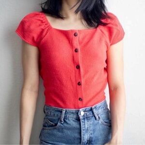 MADEWELL Texture & Thread Red Top Blouse Button Down Shirt